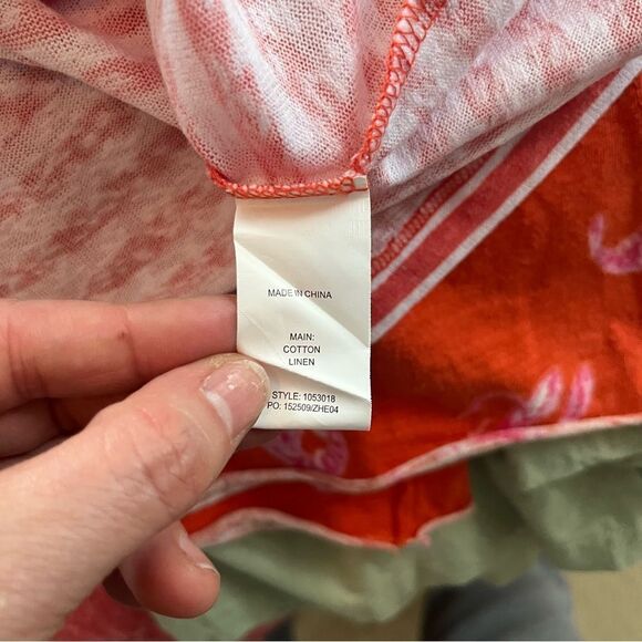 W. Lane Deep Orange White Stripe Linen 3/4 Sleeve Cowl Neck Shirt - Picture 10 of 13